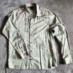 Ted Baker mens shirt size 4, Long Sleeve Floral, Sage Green, Lightweight
